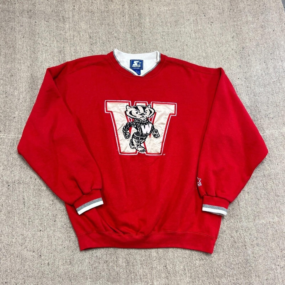 Vintage Wisconsin Badgers Sweatshirt Mens Large Red 1990s Starter NCAA
